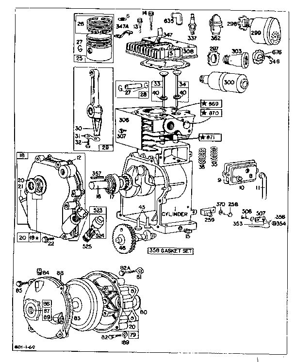 Cylinder Assembly Diagram and Parts List for 61100  Briggs and Stratton Engine